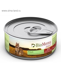 Консервы ADULT для кошек, мясной паштет с языком 95%-мясо, 100 г. Biomenu