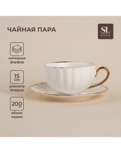 Чайная пара фарфоровая SL Home «Гарда», 2 предмета: чашка 200 мл, блюдце d=15 см, цвет белый Sima-land home