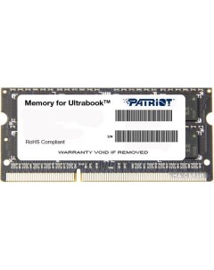 Оперативная память Memory for Ultrabook 8GB DDR3 SO-DIMM PC3-12800 (PSD38G1600L2S) Patriot