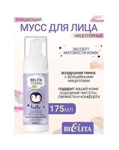 Очищающий мицеллярный мусс для лица Эксперт матовости кожиYOUNG SKIN «Безупречное сияние» 175.0 Belita