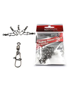 Вертлюг с застежкой ROLLING RIBBED SWIVEL WITH NICE SNAP, цв. BN, р. 6, test-27 кг, катаный Namazu