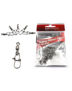 Вертлюг с застежкой ROLLING RIBBED SWIVEL WITH NICE SNAP, цв. BN, р. 1, test-78 кг, катаный Namazu