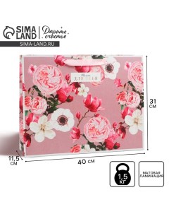 Пакет подарочный ламинированный горизонтальный, упаковка, Flower, L 40 х 31 х 11,5 см Дарите счастье