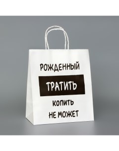 Пакет подарочный с приколами,"Рожденный тратить копить не может", белый, 24 х 14 х 28 см Upak land