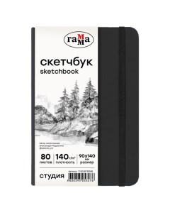 Скетчбук 90 х 140 мм, 80 листов, "Студия", внутренний блок белый, 140 г/м2 Гамма