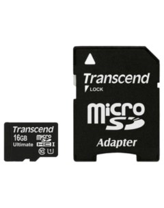 Карта памяти microSDHC (Class 10) UHS-I 16GB + SD адаптер (TS16GUSDHC10U1) Transcend