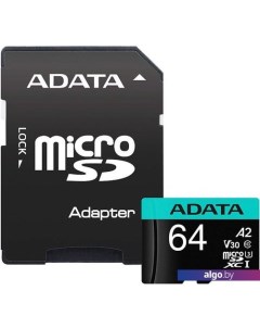 Карта памяти A-Data Premier Pro AUSDX64GUI3V30SA2-RA1 microSDXC 64GB (с адаптером) Adata