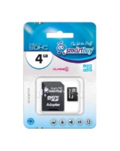 Карта памяти Smart Buy microSDHC (Class 4) 4 Гб + SD адаптер (SB4GBSDCL4-01) Smartbuy