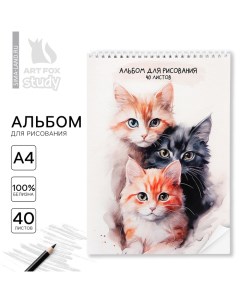 Альбом для рисования 40 листов на пружине А4 «1 сентября:Три котика» Artfox study