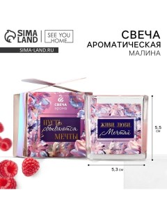 Свеча ароматическая в стекле «Мечтай» аромасвеча, аромат малина, 5,3 х 5,3 см. See you home