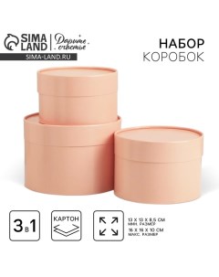 Набор шляпных коробок 3 в 1 пудровый, упаковка подарочная, 16 х 10, 14 х 9, 13 х 8,5 см Дарите счастье