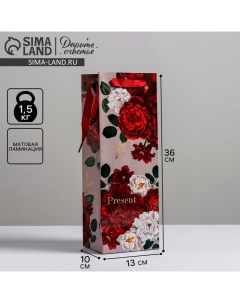 Пакет подарочный ламинированный под бутылку, упаковка, «Flowers», 13 x 36 x 10 см Дарите счастье