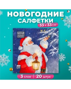 Новогодние салфетки бумажные Collection «Дед Мороз и синичка», 3 слоя, 33х33 см, 20 шт Home