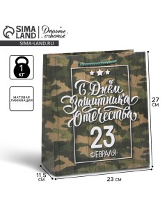 Пакет подарочный ламинированный вертикальный, упаковка, «С 23 февраля», ML 27 х 23 х 11.5 см Дарите счастье