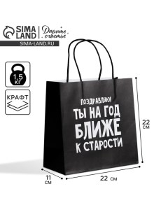 Пакет подарочный, упаковка, «На год ближе к старости», 22 х 22 х 11 см Дарите счастье