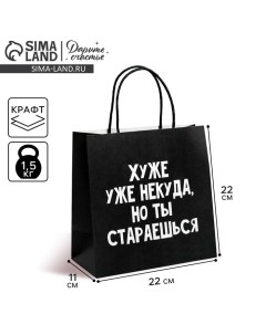 Пакет подарочный, упаковка, «Хуже уже некуда», 22 х 22 х 11 см Дарите счастье