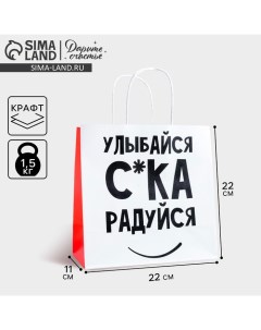 Пакет подарочный, упаковка, «Улыбайся», 22 х 22 х 11 см Дарите счастье