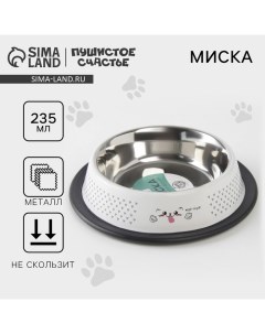 Миска металлическая для кошки с нескользящим основанием «Мур-мур!», 235 мл, 15х3.5 см Пушистое счастье