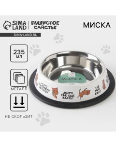 Миска металлическая для кошки с нескользящим основанием «Где моя еда?», 235 мл, 15х3.5 см Пушистое счастье