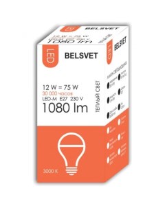 Лампа светодиодная A60 12Вт E27 3000K LED-M Light on