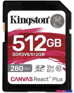 Карта памяти Canvas React Plus V60 SDXC 512GB Kingston