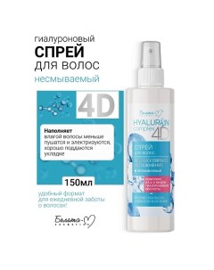 Спрей для волос несмываемый Молекулярное Увлажнение HYALURON complex 4D 150.0 Белита-м