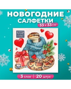 Новогодние салфетки бумажные Collection «Новогодний питон с подарком», 3 слоя, 33х33 см, 20 шт Home