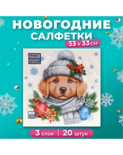 Новогодние салфетки бумажные Collection «Добрый песик», 3 слоя, 33х33 см, 20 шт Home