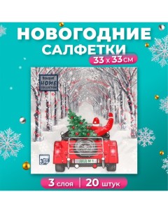 Новогодние салфетки бумажные Collection «Дед Мороз в пути», 3 слоя, 33х33 см, 20 шт Home