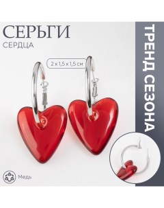 Серьги-кольца «Сердца» розовый в серебре Queen fair