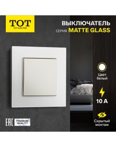 Выключатель проходной Matte Glass, 10 А, 1 кл., скрытый, стекло, белый Tot