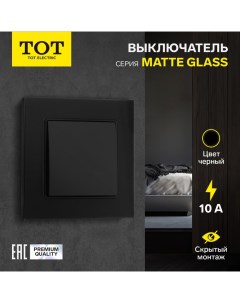 Выключатель Matte Glass, 10 А, 1 кл., скрытый, стекло, черный Tot