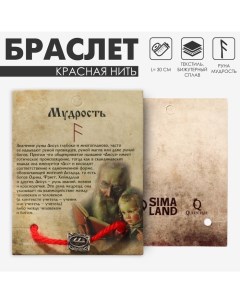 Браслет-амулет на нити «Красная нить» руна мудрость, цвет красный с чернёным серебром, 30 см Queen fair