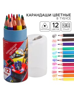 Цветные карандаши в тубусе, 12 цветов, трехгранные, Трансформеры Hasbro