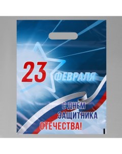 Пакет "23 февраля", полиэтиленовый с вырубной ручкой, синий, 30 х 40 см, 50 мк Upak land