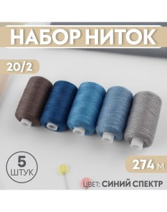 Набор ниток, 20/2, 274 м, 5 шт, цвет синий спектр Арт узор