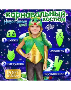 Карнавальный костюм детский «Новогодний змей»: жилетка, нагрудник, шапка, нарукавники, рост 116-128  Волшебная маска