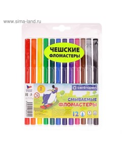 Фломастеры 12 цветов 7790 Washable 1.8 мм, блистер, европодвес, линия 1.0 мм Centropen