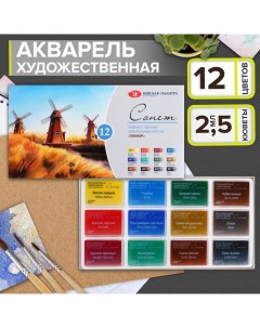 Акварель художественная в кюветах, 12 цветов х 2.5 мл, ЗХК "Сонет", "Пленэр", 35411879 Завод художественных красок «невская палитра»