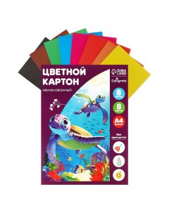 Картон цветной А4, 8 листов, 8 цветов,, немелованный 200 г/м2, в папке, МИКС Calligrata