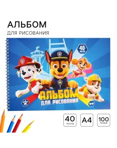 Альбом для рисования А4, 40 листов 100 г/м?, на пружине, Щенячий патруль Paw patrol