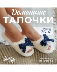 Тапочки женские с открытым носом, размер 40-41, синий бант Lovelife