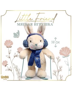 Мягкая игрушка Little Friend, зайчонок на лыжах, синий шарф, 38 см Milo toys