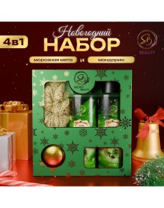 Новогодний подарочный набор косметики «Снежное царство», с ароматом мяты и корицы. Зеленая серия Sb beauty