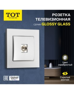 Розетка телевизионная одноместная Glossy Glass, скрытая, стекло, серебристая Tot