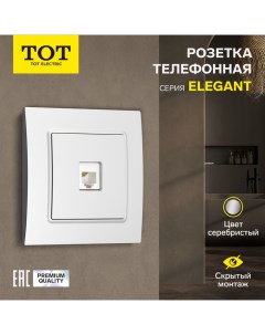 Розетка телефонная одноместная Elegant, скрытая, серебристая Tot