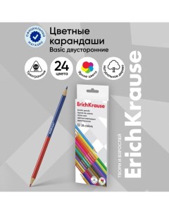 Карандаши 24 цвета 12 штук,, двусторонние, дерево, трехгранные, 3,0 мм грифель, картонная упаковка,  Erichkrause