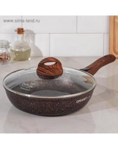 Сковорода Granit ultra red, d=24 см, съёмная ручка, стеклянная крышка, антипригарное покрытие, цвет  Kukmara