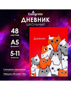 Дневник для 5-11 классов, "Котики", твердая обложка 7БЦ, глянцевая ламинация, 48 листов Calligrata