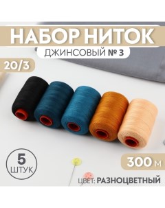 Набор ниток джинсовый №3, 20/3, 300 м, 5 шт, цвет разноцветный Арт узор